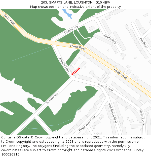 203, SMARTS LANE, LOUGHTON, IG10 4BW: Location map and indicative extent of plot