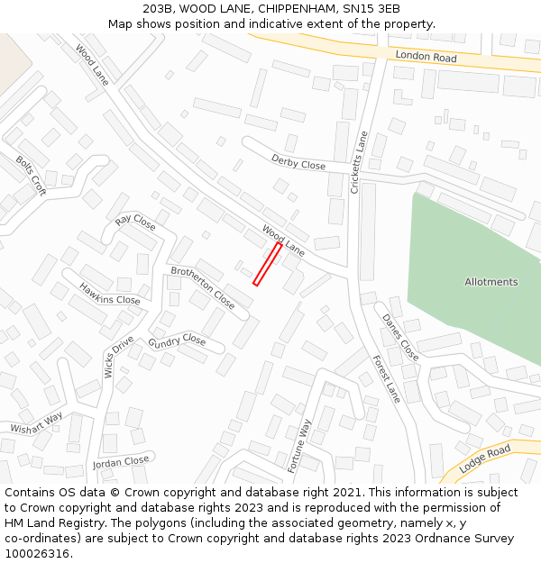 203B, WOOD LANE, CHIPPENHAM, SN15 3EB: Location map and indicative extent of plot