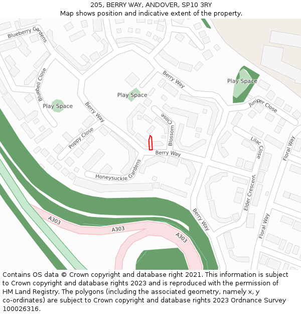 205, BERRY WAY, ANDOVER, SP10 3RY: Location map and indicative extent of plot