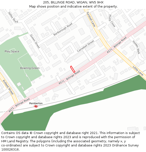 205, BILLINGE ROAD, WIGAN, WN5 9HX: Location map and indicative extent of plot