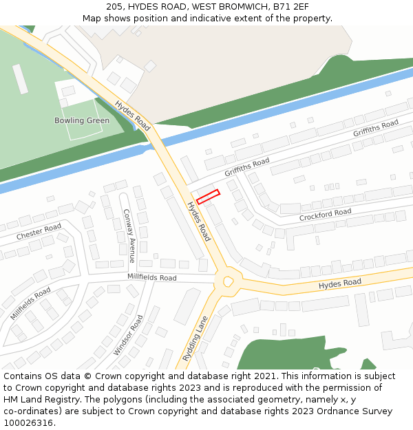 205, HYDES ROAD, WEST BROMWICH, B71 2EF: Location map and indicative extent of plot