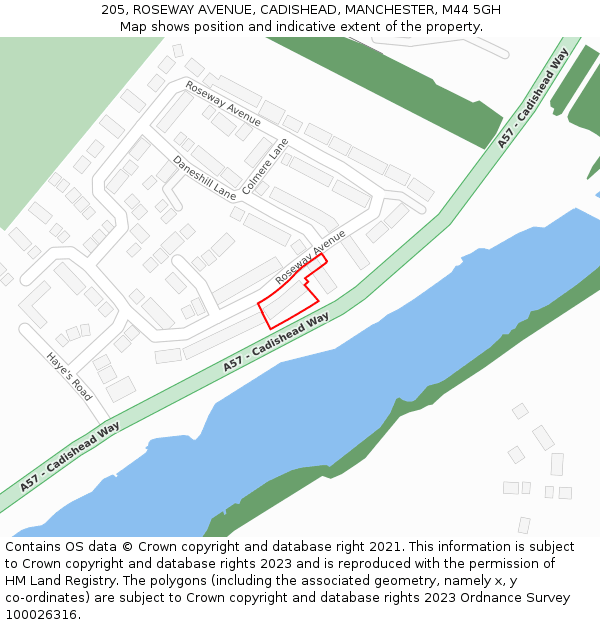 205, ROSEWAY AVENUE, CADISHEAD, MANCHESTER, M44 5GH: Location map and indicative extent of plot