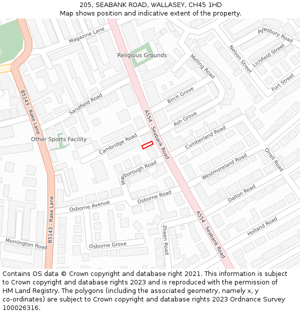 205, SEABANK ROAD, WALLASEY, CH45 1HD: Location map and indicative extent of plot