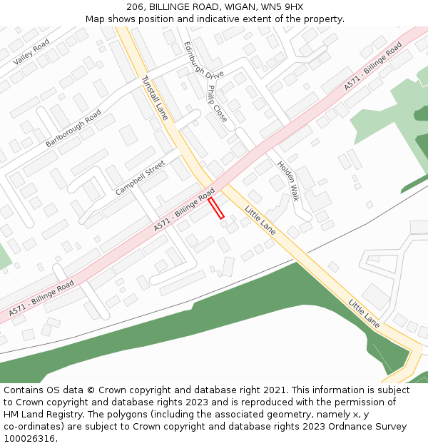 206, BILLINGE ROAD, WIGAN, WN5 9HX: Location map and indicative extent of plot