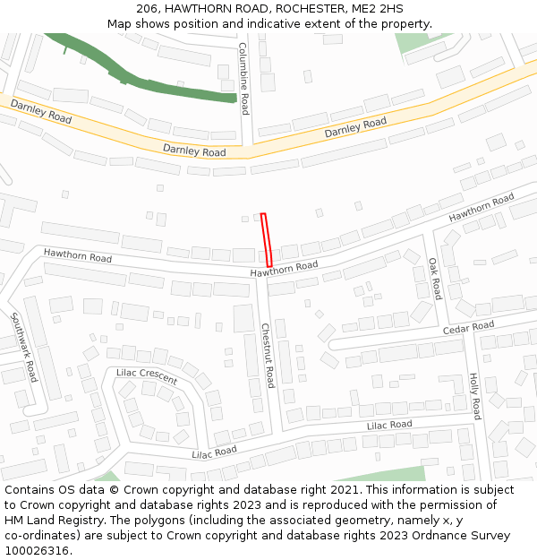 206, HAWTHORN ROAD, ROCHESTER, ME2 2HS: Location map and indicative extent of plot