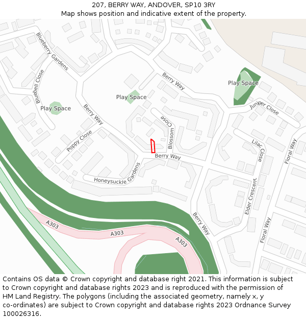 207, BERRY WAY, ANDOVER, SP10 3RY: Location map and indicative extent of plot