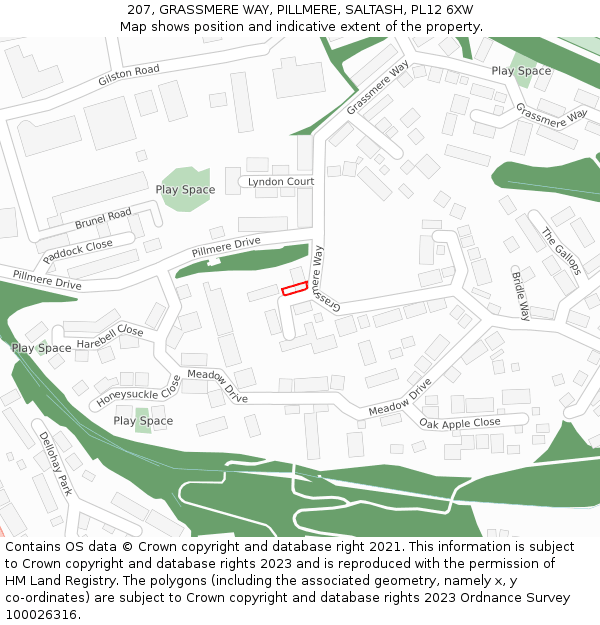 207, GRASSMERE WAY, PILLMERE, SALTASH, PL12 6XW: Location map and indicative extent of plot