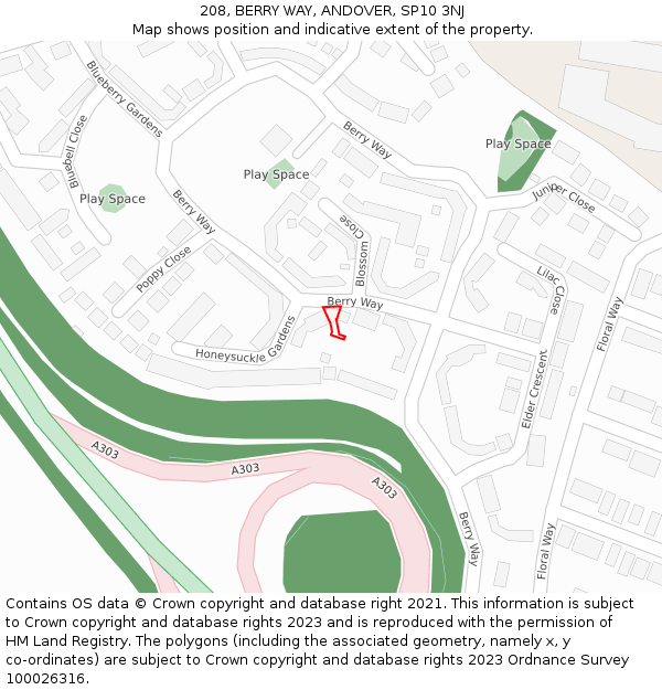 208, BERRY WAY, ANDOVER, SP10 3NJ: Location map and indicative extent of plot