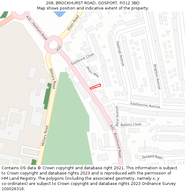 208, BROCKHURST ROAD, GOSPORT, PO12 3BD: Location map and indicative extent of plot