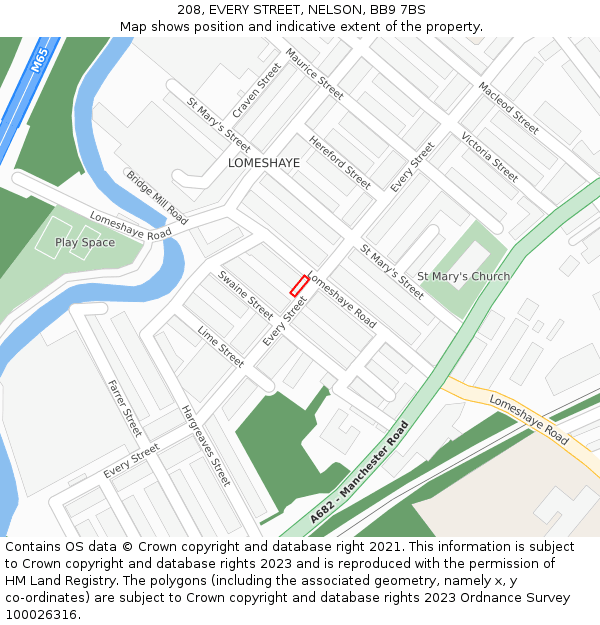 208, EVERY STREET, NELSON, BB9 7BS: Location map and indicative extent of plot