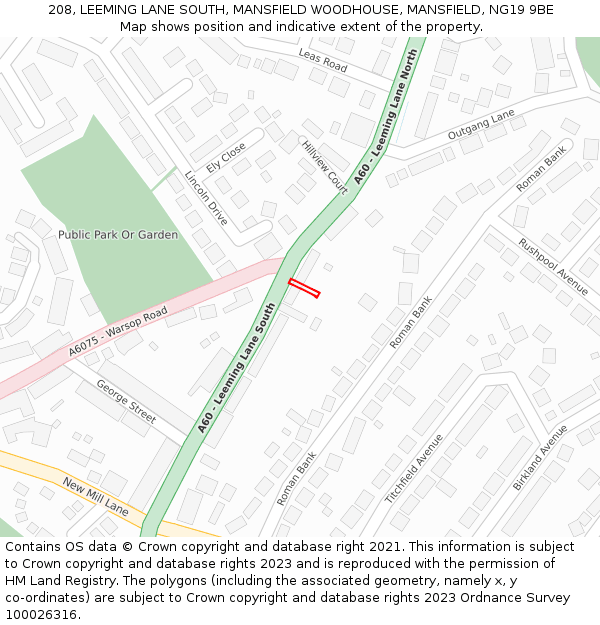 208, LEEMING LANE SOUTH, MANSFIELD WOODHOUSE, MANSFIELD, NG19 9BE: Location map and indicative extent of plot