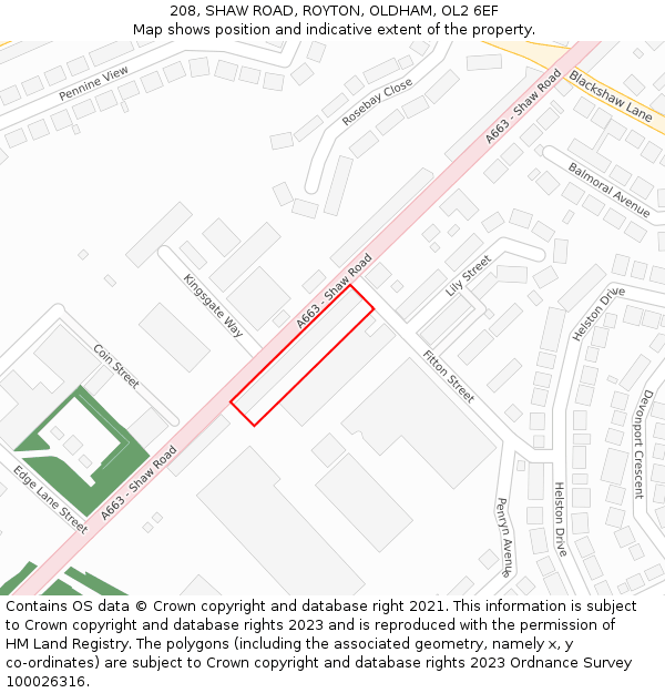 208, SHAW ROAD, ROYTON, OLDHAM, OL2 6EF: Location map and indicative extent of plot