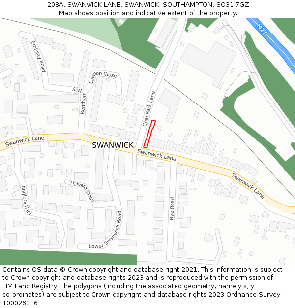 208A, SWANWICK LANE, SWANWICK, SOUTHAMPTON, SO31 7GZ: Location map and indicative extent of plot