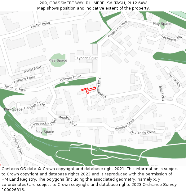 209, GRASSMERE WAY, PILLMERE, SALTASH, PL12 6XW: Location map and indicative extent of plot