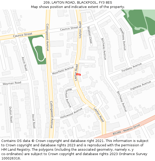 209, LAYTON ROAD, BLACKPOOL, FY3 8ES: Location map and indicative extent of plot