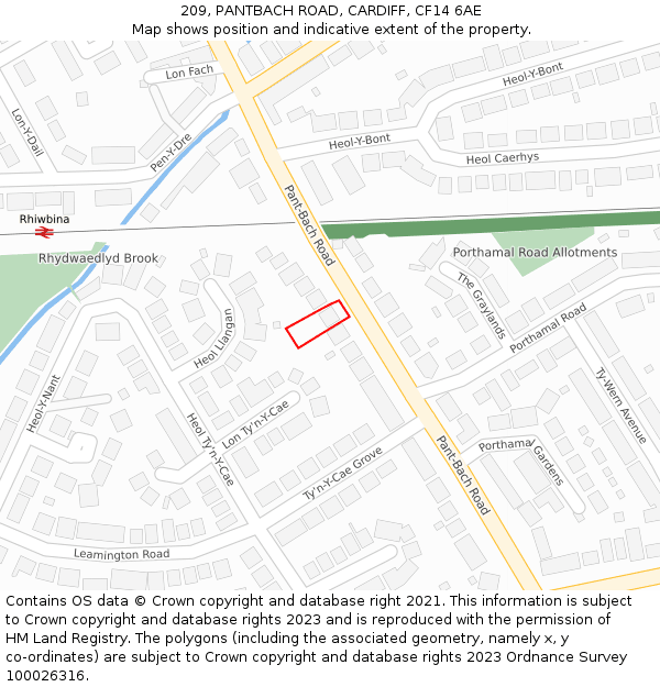 209, PANTBACH ROAD, CARDIFF, CF14 6AE: Location map and indicative extent of plot
