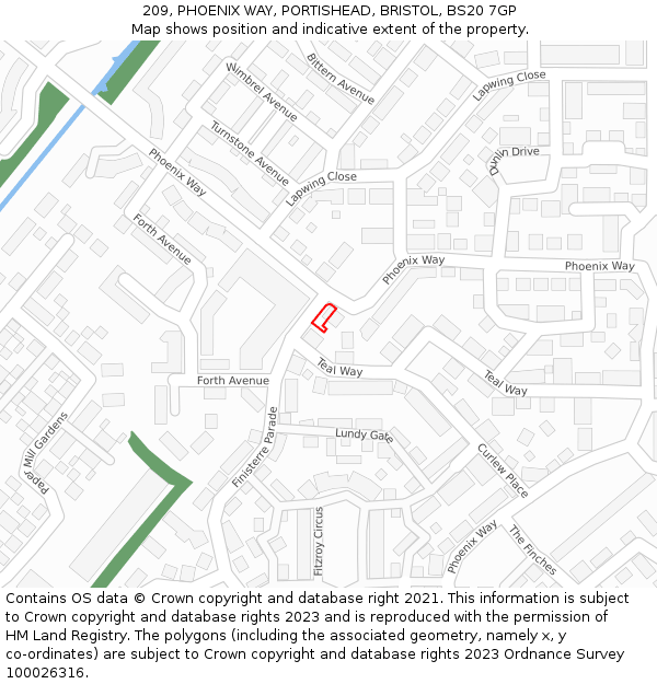 209, PHOENIX WAY, PORTISHEAD, BRISTOL, BS20 7GP: Location map and indicative extent of plot