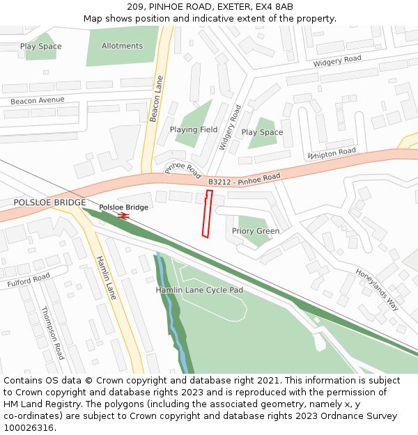 209, PINHOE ROAD, EXETER, EX4 8AB: Location map and indicative extent of plot