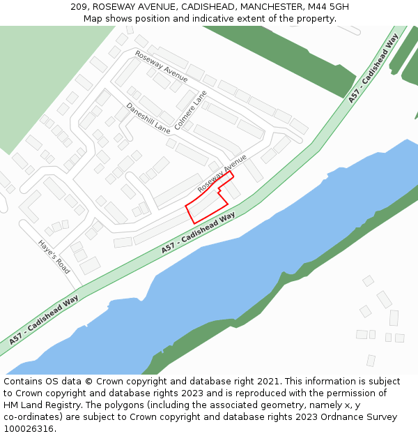 209, ROSEWAY AVENUE, CADISHEAD, MANCHESTER, M44 5GH: Location map and indicative extent of plot