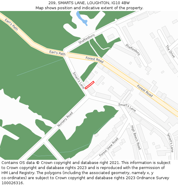 209, SMARTS LANE, LOUGHTON, IG10 4BW: Location map and indicative extent of plot