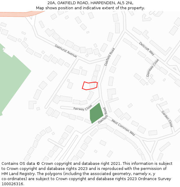20A, OAKFIELD ROAD, HARPENDEN, AL5 2NL: Location map and indicative extent of plot