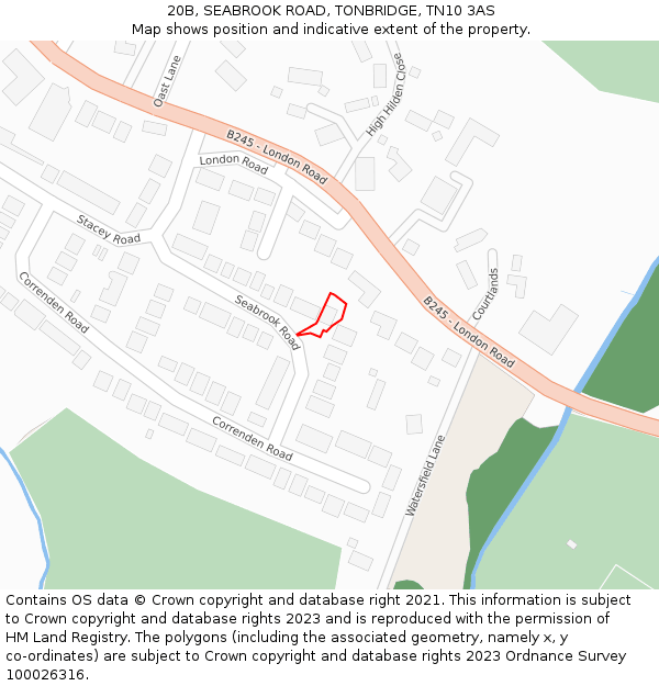 20B, SEABROOK ROAD, TONBRIDGE, TN10 3AS: Location map and indicative extent of plot
