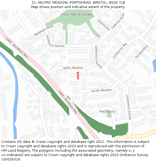 21, AELFRIC MEADOW, PORTISHEAD, BRISTOL, BS20 7LB: Location map and indicative extent of plot