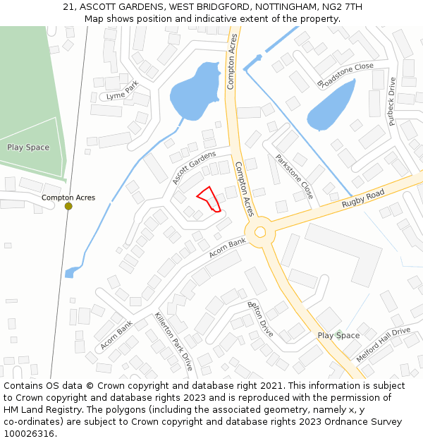 21, ASCOTT GARDENS, WEST BRIDGFORD, NOTTINGHAM, NG2 7TH: Location map and indicative extent of plot