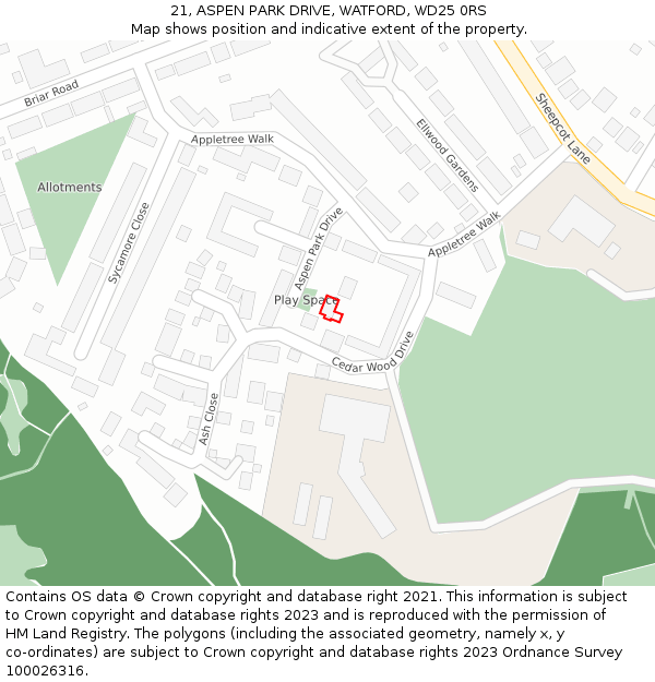 21, ASPEN PARK DRIVE, WATFORD, WD25 0RS: Location map and indicative extent of plot