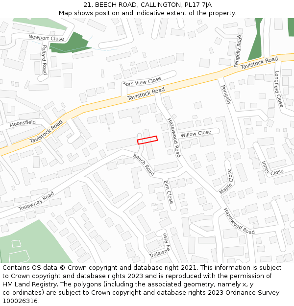 21, BEECH ROAD, CALLINGTON, PL17 7JA: Location map and indicative extent of plot