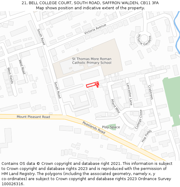 21, BELL COLLEGE COURT, SOUTH ROAD, SAFFRON WALDEN, CB11 3FA: Location map and indicative extent of plot