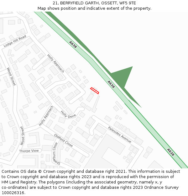 21, BERRYFIELD GARTH, OSSETT, WF5 9TE: Location map and indicative extent of plot