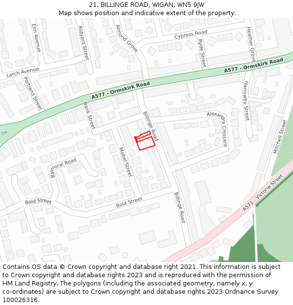 21, BILLINGE ROAD, WIGAN, WN5 9JW: Location map and indicative extent of plot