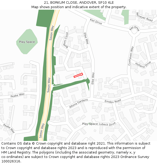 21, BORKUM CLOSE, ANDOVER, SP10 4LE: Location map and indicative extent of plot