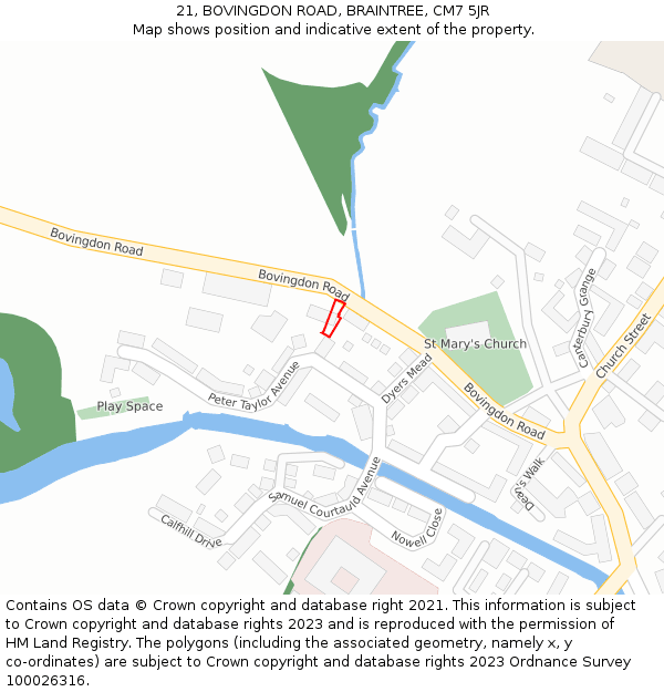 21, BOVINGDON ROAD, BRAINTREE, CM7 5JR: Location map and indicative extent of plot