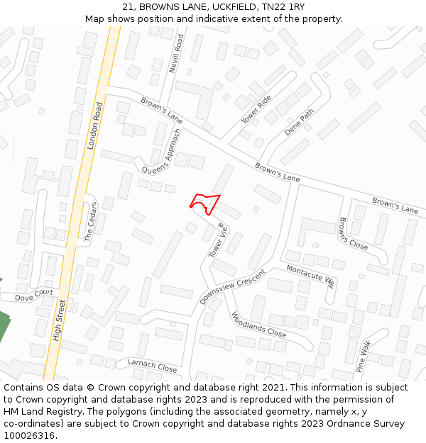 21, BROWNS LANE, UCKFIELD, TN22 1RY: Location map and indicative extent of plot