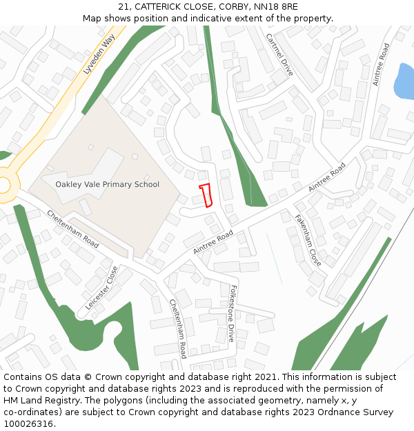 21, CATTERICK CLOSE, CORBY, NN18 8RE: Location map and indicative extent of plot
