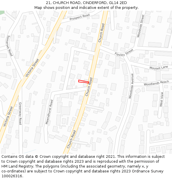 21, CHURCH ROAD, CINDERFORD, GL14 2ED: Location map and indicative extent of plot