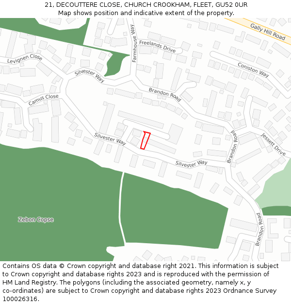 21, DECOUTTERE CLOSE, CHURCH CROOKHAM, FLEET, GU52 0UR: Location map and indicative extent of plot