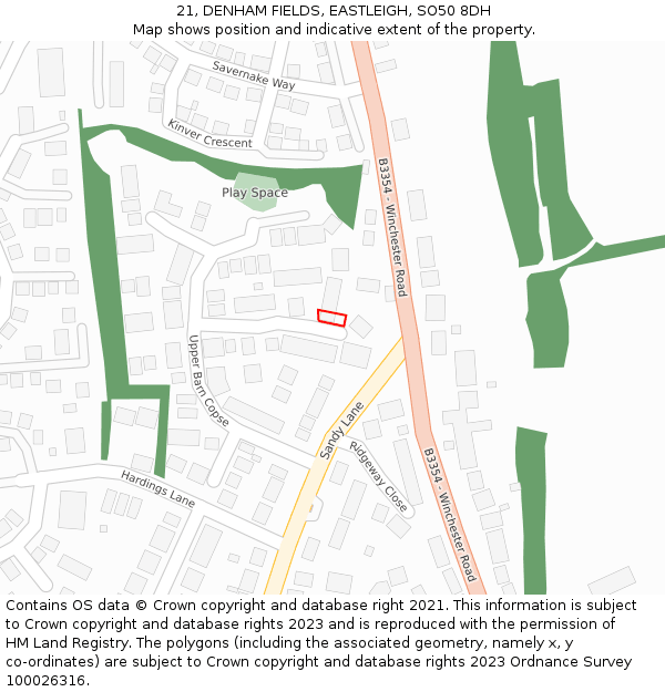 21, DENHAM FIELDS, EASTLEIGH, SO50 8DH: Location map and indicative extent of plot