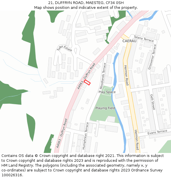 21, DUFFRYN ROAD, MAESTEG, CF34 0SH: Location map and indicative extent of plot