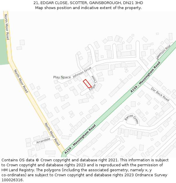 21, EDGAR CLOSE, SCOTTER, GAINSBOROUGH, DN21 3HD: Location map and indicative extent of plot