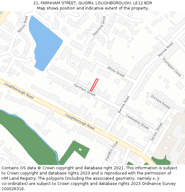 21, FARNHAM STREET, QUORN, LOUGHBOROUGH, LE12 8DR: Location map and indicative extent of plot