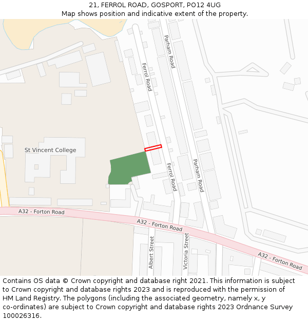 21, FERROL ROAD, GOSPORT, PO12 4UG: Location map and indicative extent of plot