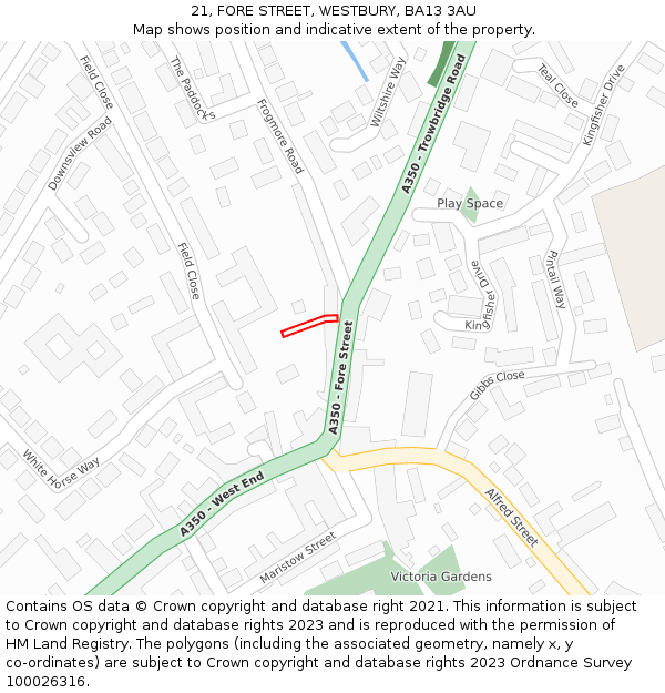 21, FORE STREET, WESTBURY, BA13 3AU: Location map and indicative extent of plot