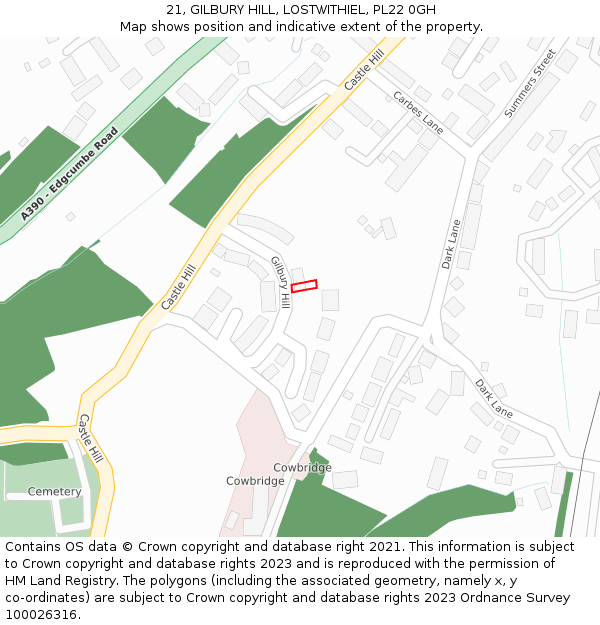 21, GILBURY HILL, LOSTWITHIEL, PL22 0GH: Location map and indicative extent of plot
