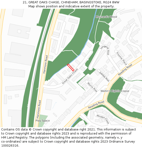 21, GREAT OAKS CHASE, CHINEHAM, BASINGSTOKE, RG24 8WW: Location map and indicative extent of plot