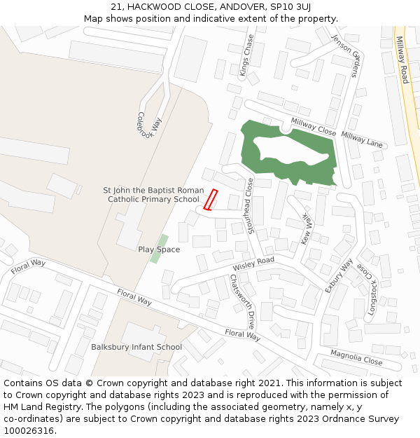 21, HACKWOOD CLOSE, ANDOVER, SP10 3UJ: Location map and indicative extent of plot