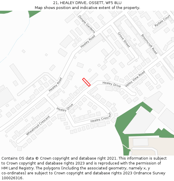 21, HEALEY DRIVE, OSSETT, WF5 8LU: Location map and indicative extent of plot