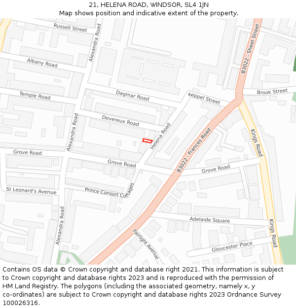 21, HELENA ROAD, WINDSOR, SL4 1JN: Location map and indicative extent of plot